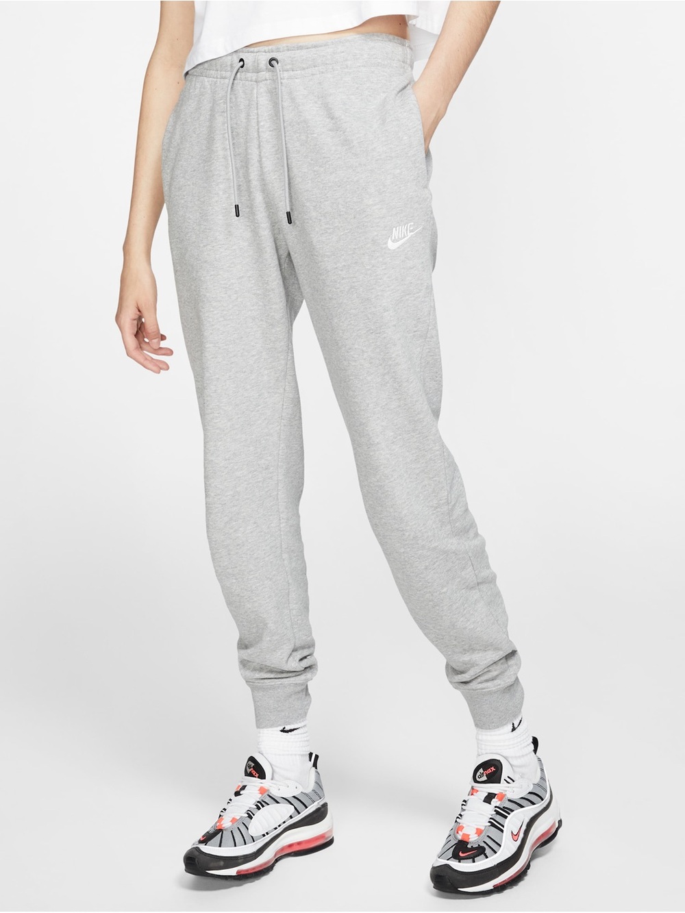 Nike Women’s Light Grey Jogger Pants with White Logo, Size Medium